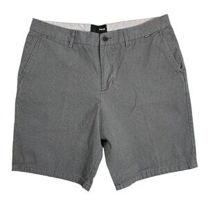 Hurley Flat Front Striped Skate Shorts 38 Grey Pockets Belt Loops Button Zip